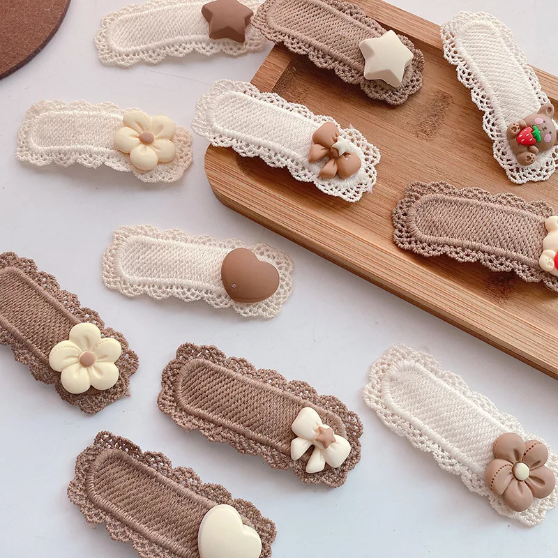 2pcs Korean Coffee Color Kawaii Woolen Knitting Hair Clips Basic Cartoon Headwear Girls Kids Jewelry Hair Pins