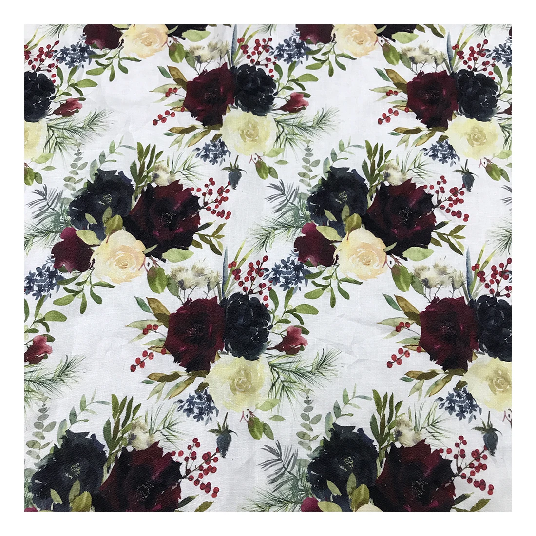 The factory outlet flowers design custom 100% linen fabric digital printing for garment