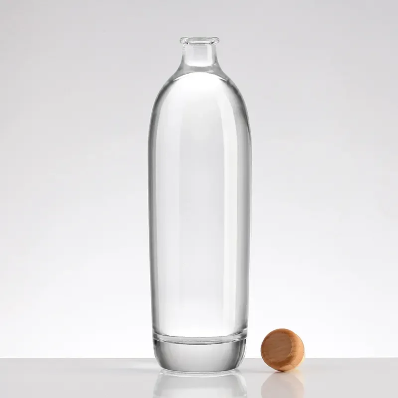 Luxury New Shape Custom 750ml 700ml Glass Bottle with Wooden Stopper for Gin Tequila Whisky Vodka Rum