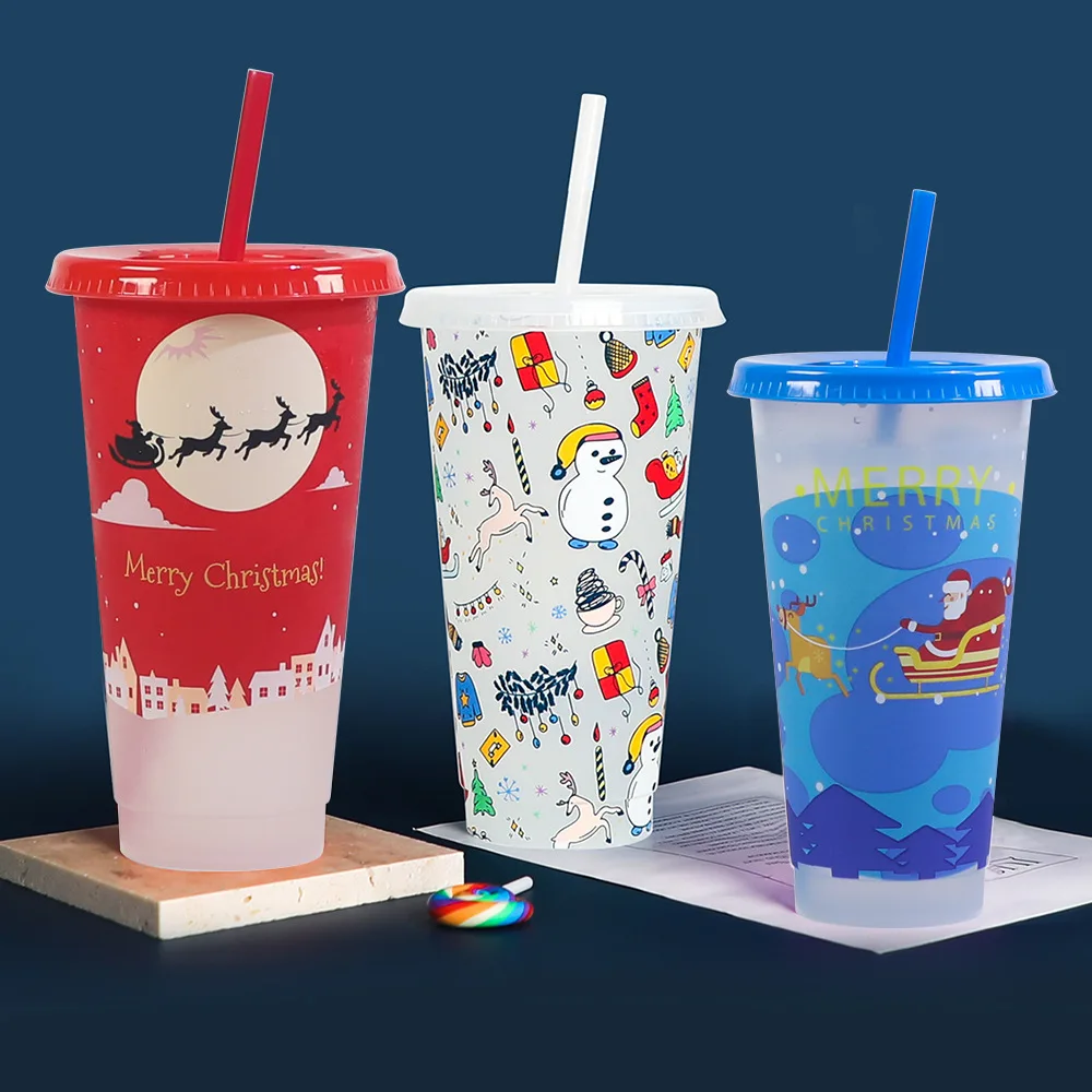 Custom Color Changing Cups -24 oz Tumblers with Lids & Straws, Reusable Kids Party Cups, Personalized Gift