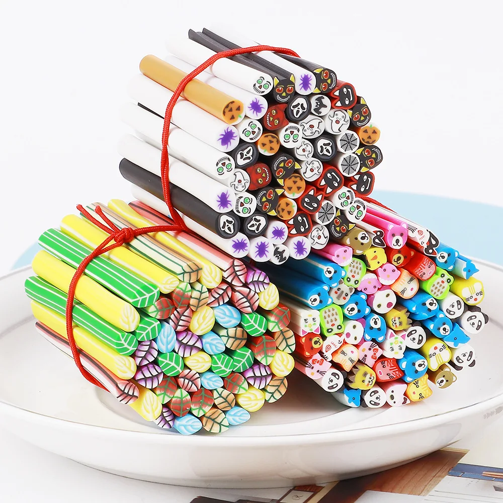50pcs/bag 5cm Length Fruit Animal Flower Polymer Clay Stick Diy Slime Craft Decoration for Nail Jewelry Making