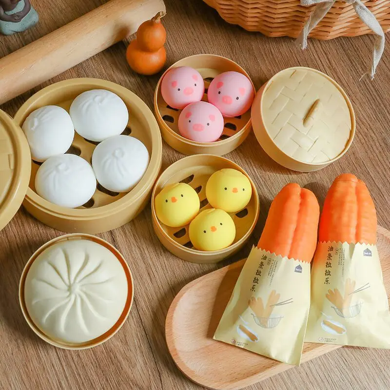 Simulated Food The Pig Steamed Stuffed Bun Soft Rubber Toy Trick Gift Funny Party Toy Steamer Children Stress Relief Kitchen Toy
