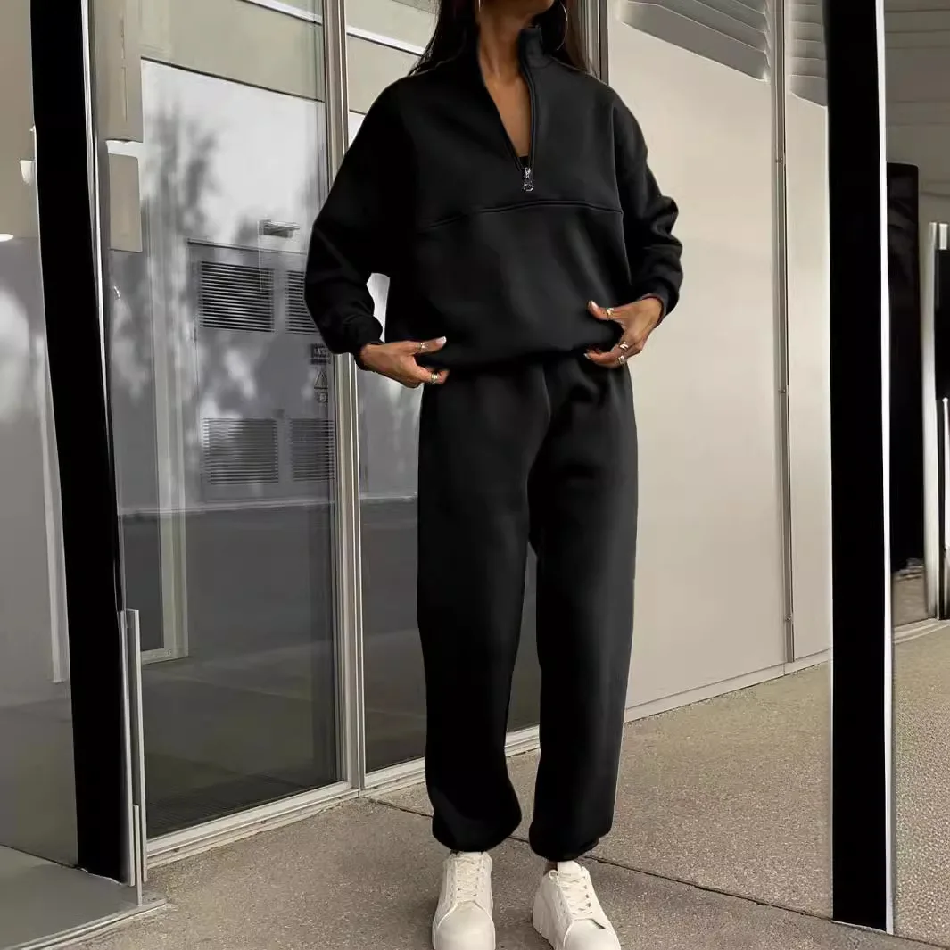 New in Outwears Sweatshirt Winter Clothes Women Warm Suit Ladies Outfit Clothing Long Sleeve Zip-up Top Casual Pants 2 Piece Set