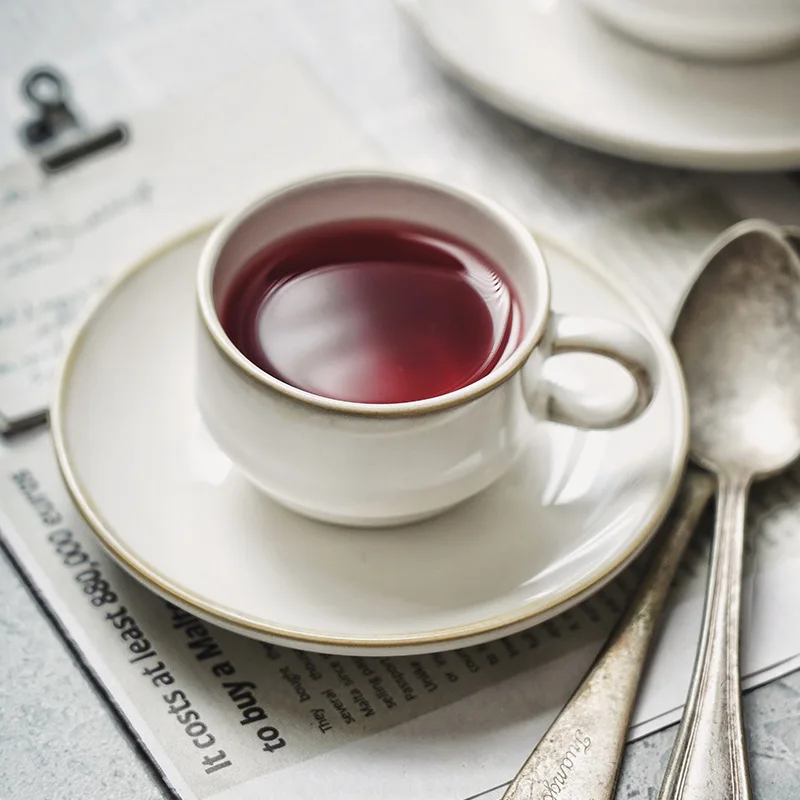 High-End 100ml/200ml Retro Ceramic Mug Saucer Set American Style Vintage Porcelain Cup Tray for Hotel Parties Home Office Use