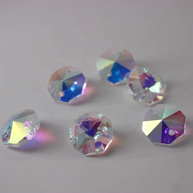 
14mm AB Color Glass Crystal Octagon Beads with 2 holes 