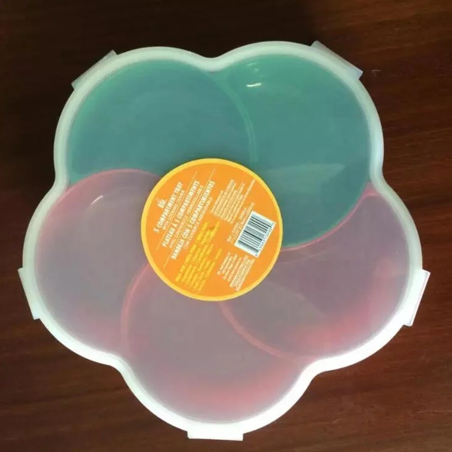 5 compartment tray divided subdivision plastic snack storage box food container and tray for picnic or candy or fruit storage