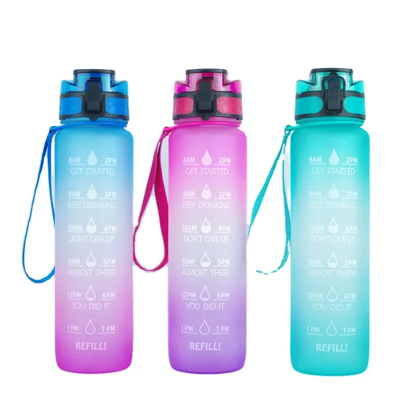 
Amazon Hot Sell Plastic 32OZ Tritan Water Bottle with Motivational Time Marker & Straw 