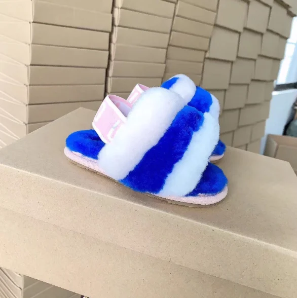 Сандалии детские Нескользящие, мягкие шерстяные шлепанцы, натуральный мех, карамельные цвета, детские тапочки из овчины, новый дизайн