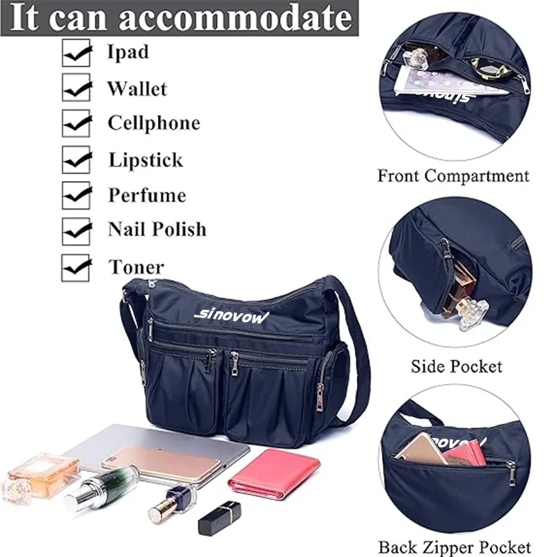 Sinovow Lightweight Waterproof Nylon Travel Bag Ladies Pocketbooks Cross body Purses For Women Shoulder Handbags