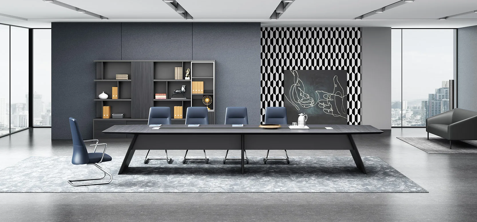 Индивидуальный длинный черный стол для собраний и на 16 человек