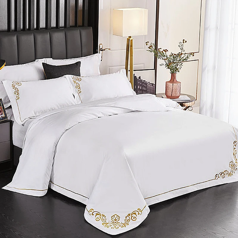 wholesale hotel white Fashional 100% cotton Customised white double bed twin bed sheet use bed sheets Border embroidery