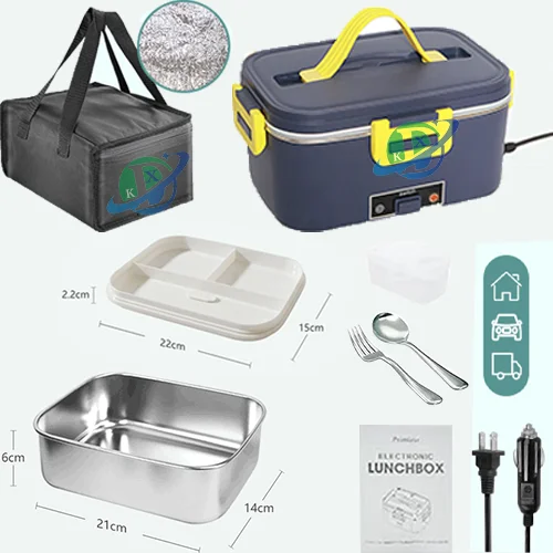 New 1.8L large capacity electric lunch box Car use family use stainless steel spoon fork with insulated bag universal voltage