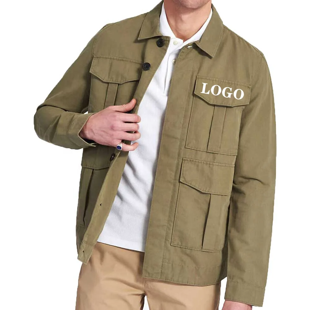 Oti Textile 2023 High Quality 100% Cotton Patch Pockets Retro Military-Style Utility Jacket For Man Vintage Jacket For Men