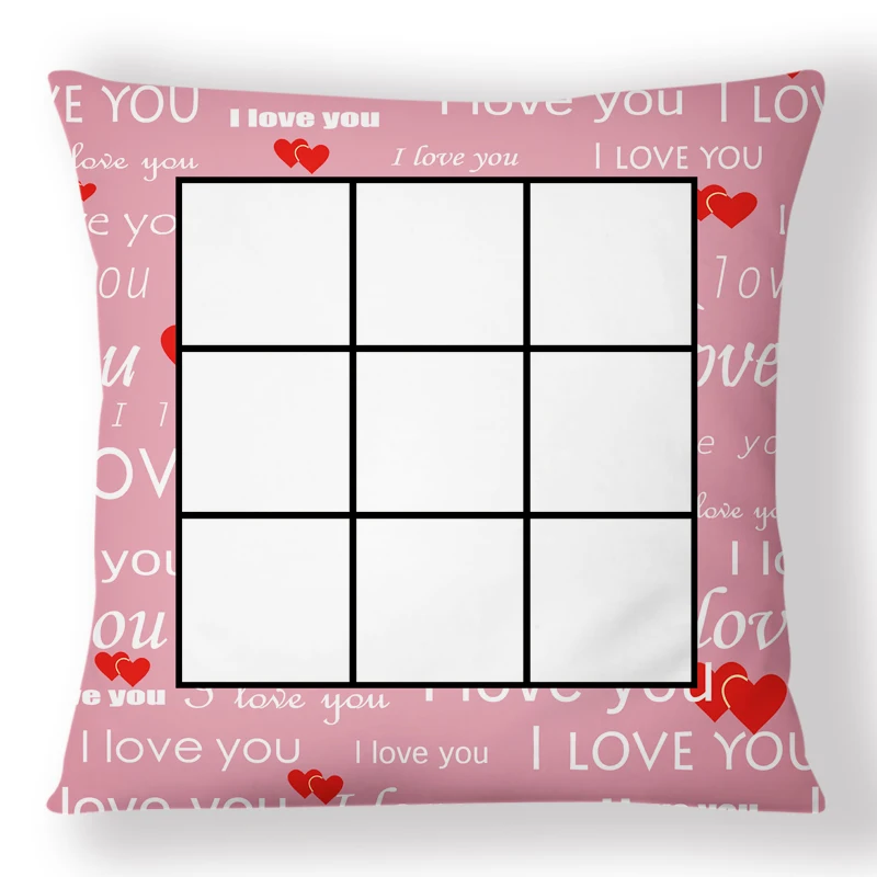 Sublimation Blank Pillow Case DIY Polyester Heart&9 Panels Design Cushion Cover Heat Transfer Printing Throw Pillowcase For Sofa