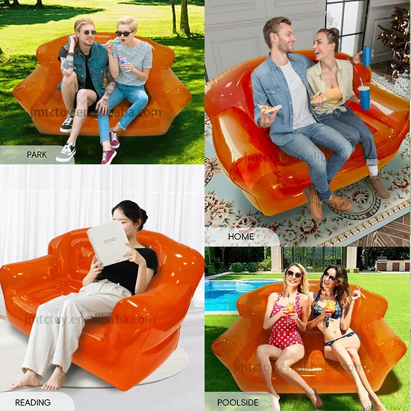 orange double adult size inflatable couch outdoor air sofa