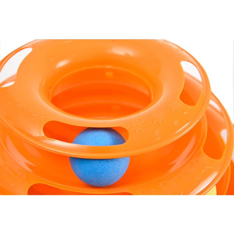 Custom Eco- Friendly Removable Training Exercise 3 Level Plastic Roller Tracks Tower Cat Ball Toy Interactive Pet Cat Toy