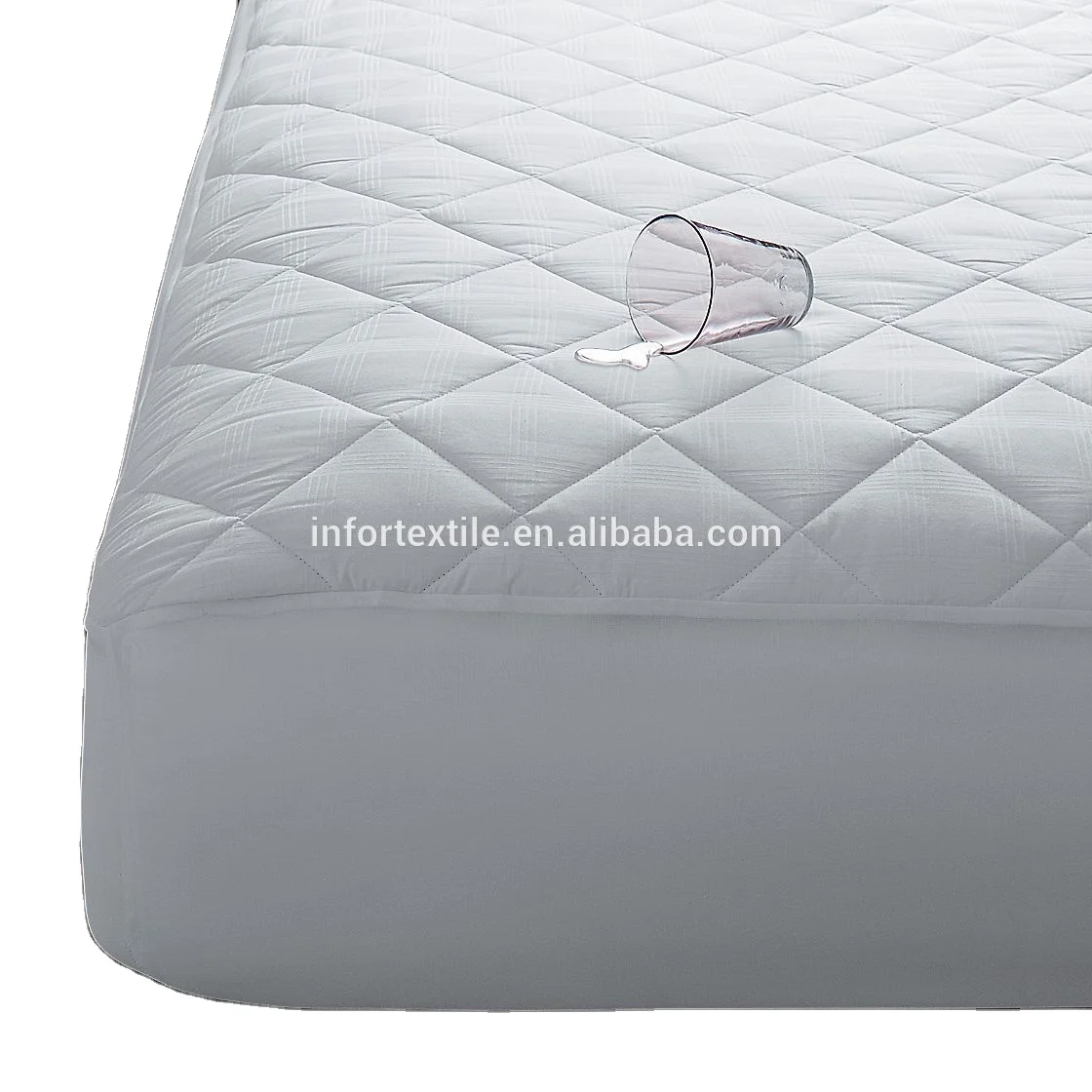 Luxury Quilted Cotton Fitted Waterproof Mattress Protector with Cotton Stripe Fabric