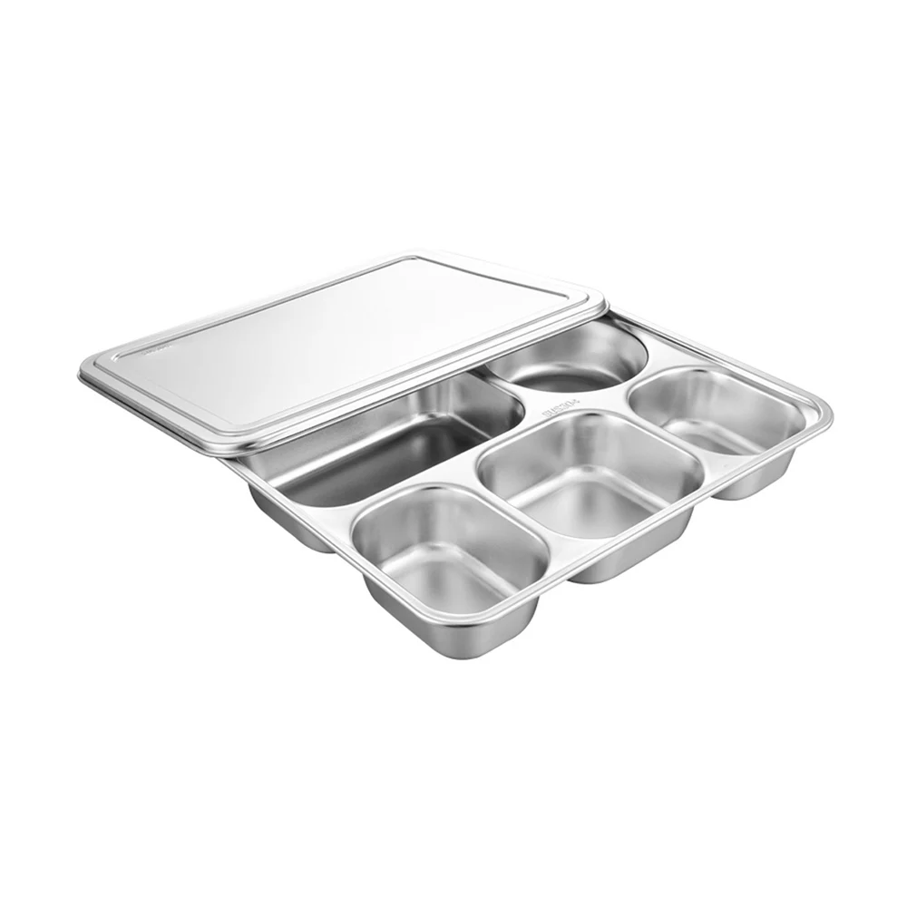 
304 stainless steel rectangular divided dinner tray 5 sections dinner plates 