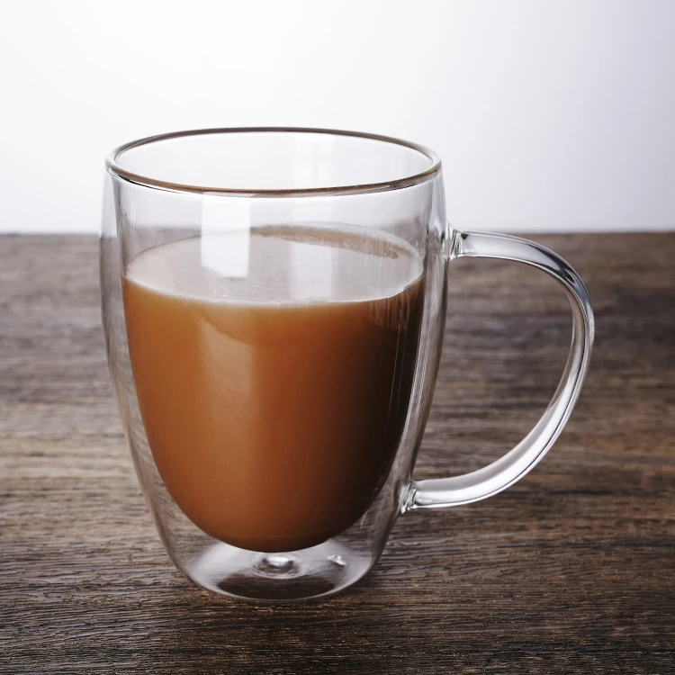 150ml 250ml 350ml 450ml Reusable Borosilicate Double Wall Glass Cup with Handle