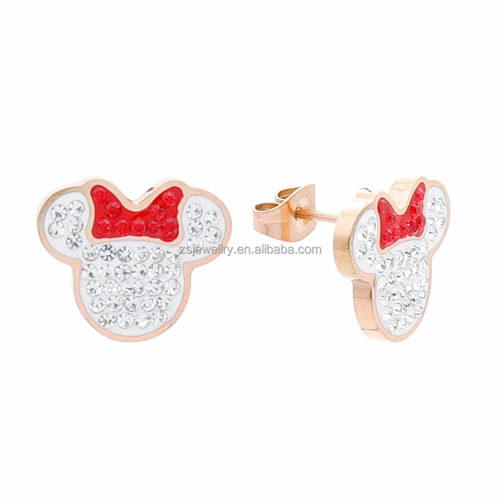 Rose Gold Plated Stainless Steel Girl Zircon Diamond Love Heart Earrings Jewelry Polymer Dubai Earrings