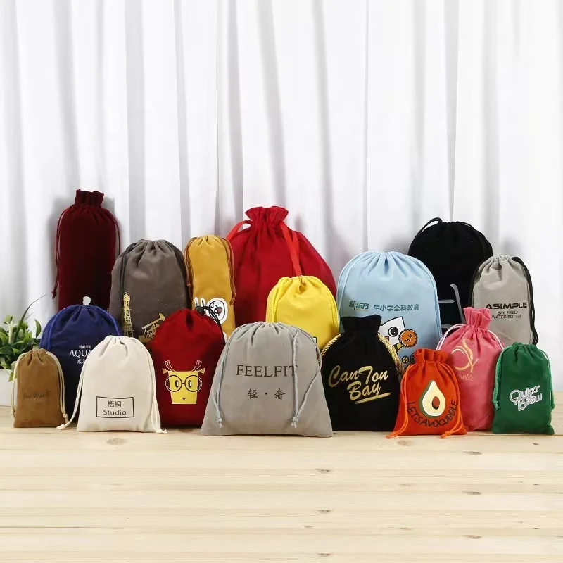 2022 New Design Customized Logo Dust Bag Printing Logo Pouch Wholesale Velvet Drawstring Gift Bag