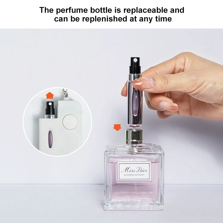 Stay Safe and Confident Anywhere Personal Alarm LED Keychain Flashlight with Loud Siren and perfume atomizer bottle