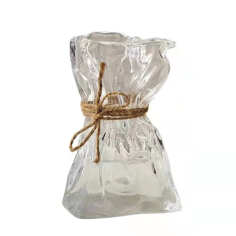 Creative Lucky Bag Glass Vase: Folded Colorful Waist Small Mouth Dry Vase For Desktop Decoration