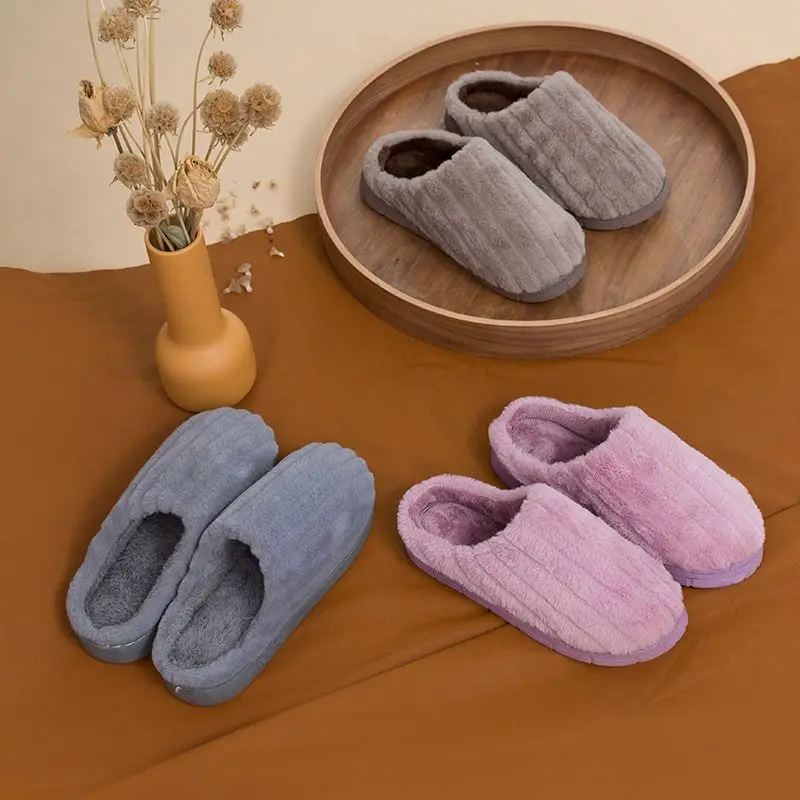 Hot Sale Plush Slippers Warm Rabbit Fur Indoor Non-Slip Winter Cotton Shoes Men And Women With The Same Style Wholesale