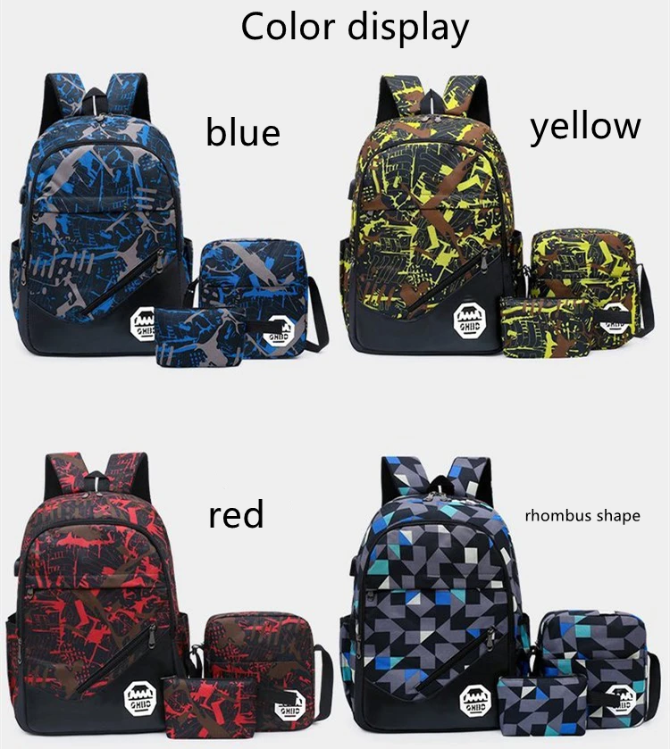 New three piece laptop set backpacks Oxford boys and girls outdoor waterproof usb backpacks set