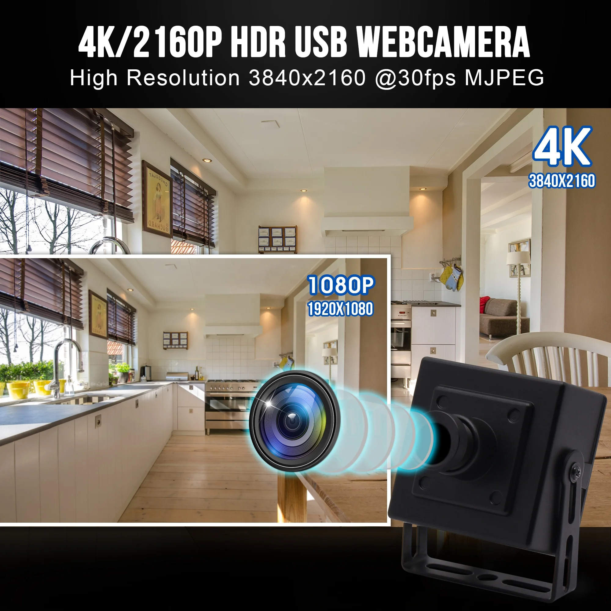 ELP New Ultra HD 3840X2160 30fp Mini black metal 4K USB Camera with Sony IMX317 Sensor for Machine Vision