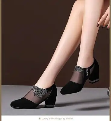 Туфли женские на высоком каблуке вечерние сетчатые Классические босоножки с кружевом кристаллами молния однотонные сандалии платформе для вечеринки