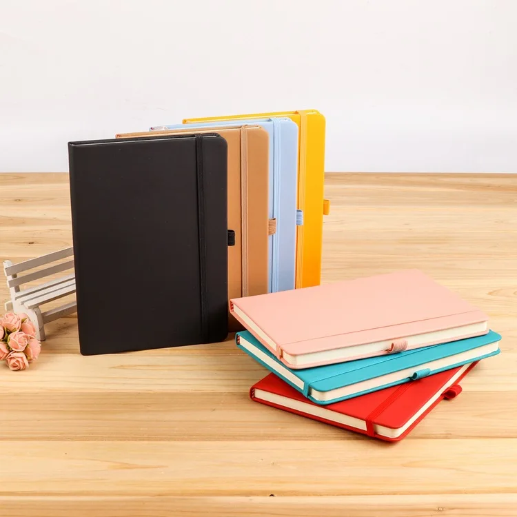 Wholesale Fashion Customized Color A5 Hardcover Leather Journal Notebook logo With Elastic Band