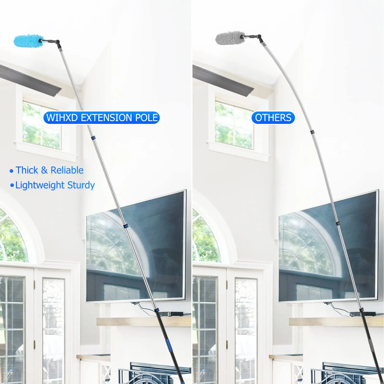 Universal Threaded Metal Tip Multi-Purpose Paint Roller Extendable Pole Lightweight Sturdy Steel Telescoping Pole for Dusting