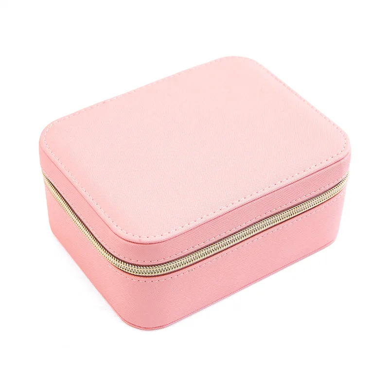 2 Layer Travel Women Jewelry Case Boxes Leather Jewelry Storage Box With Mirror