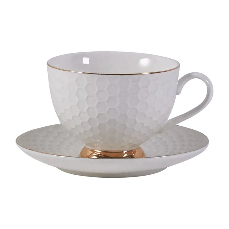 Middle east relief texture teaware coffee tea cup saucer set ceramic teacup for