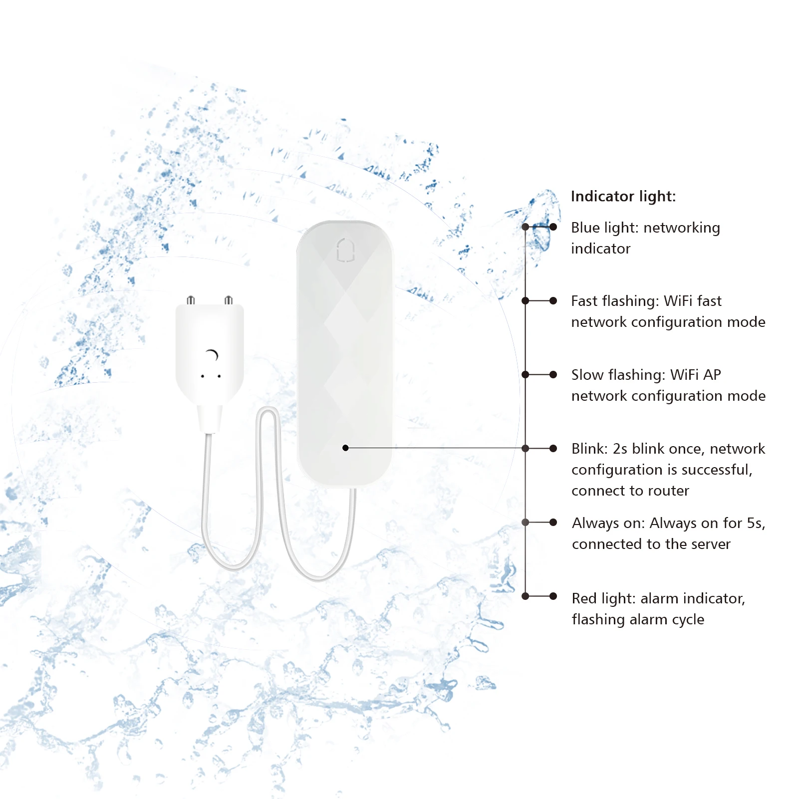 Wireless wifi water leak detector alarm with probe buzz home ground intelligent WIFI water flood sensor