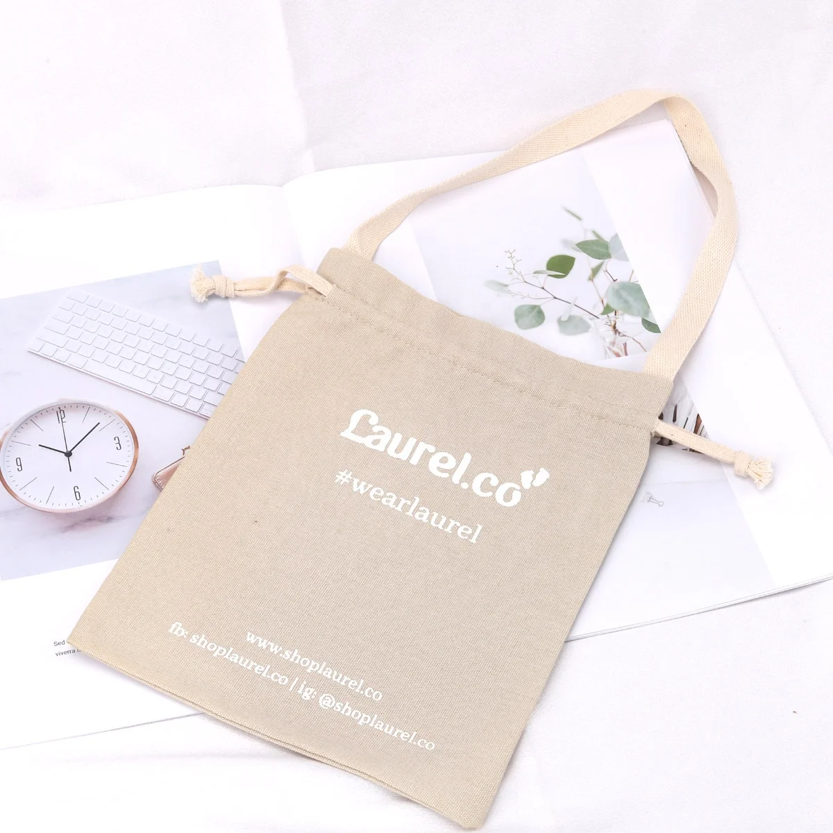 Custom Logo Printing Canvas Tote Drawstring Bag For Baby Shoes Eco-friendly Promotion Cotton Dust Gift Shopping Bag