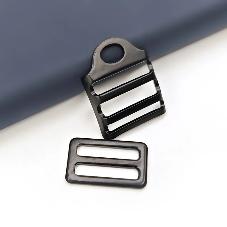 Custom Logo High Quality Alloy Metal Black Adjustable Bag Straps Buckle Fashion Tri-Glide Handbag Webbing Strap Ladder Buckle