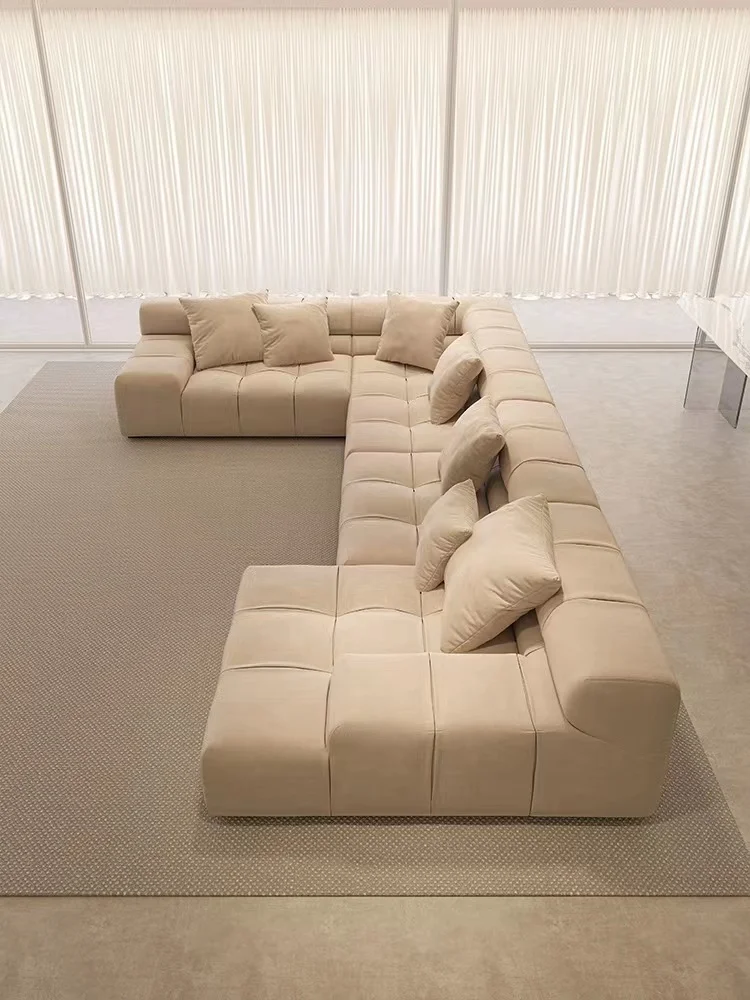 Matte fabric top layer leather sofa, straight angle sofa, Italian minimalist sofa