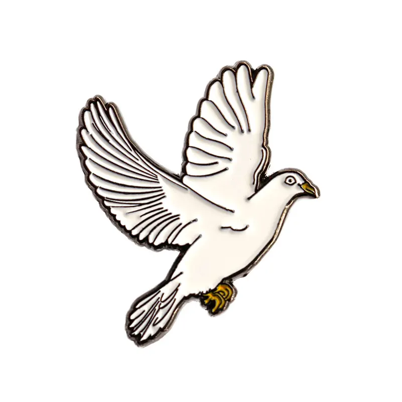 Unique Design Custom Shaped Metal White Enamel dove Peace Anime Cute Animal Bird Pigeon Lapel Pin Badge for Decorative