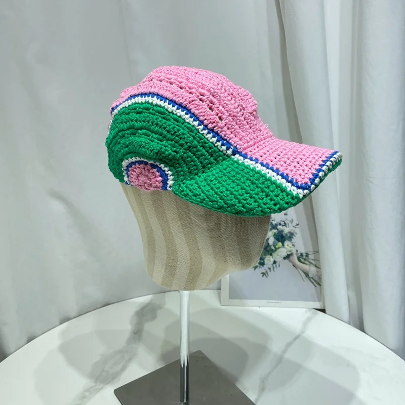 BESTELLA Brand Wholesale custom logo print cotton handmade Crochet knitted breathable color contrast baseball cap for outdoor