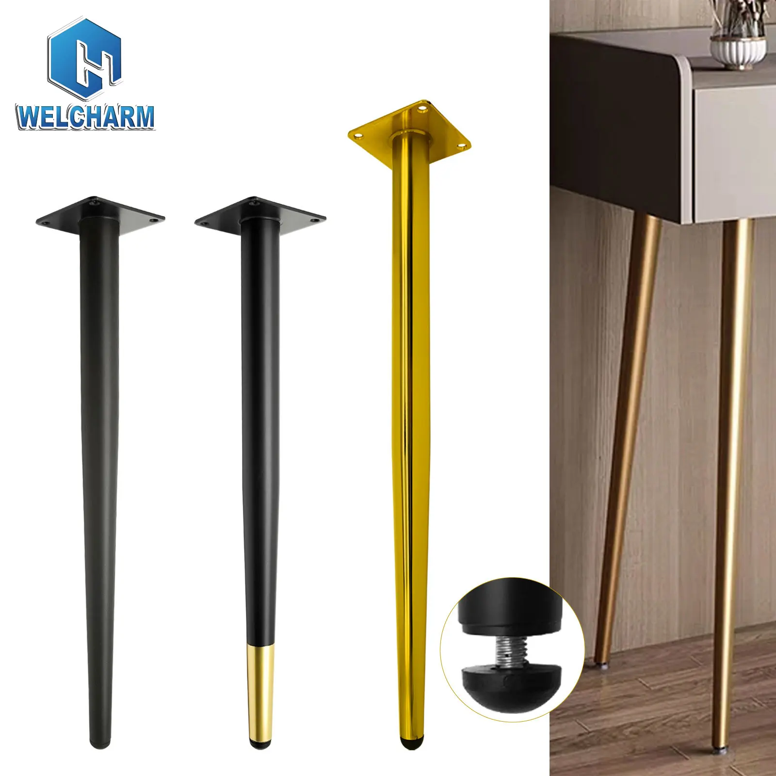 Modern Metal Furniture Cone Tube Table Straight Legs Gold Black Metal Sofa Legs for Tables