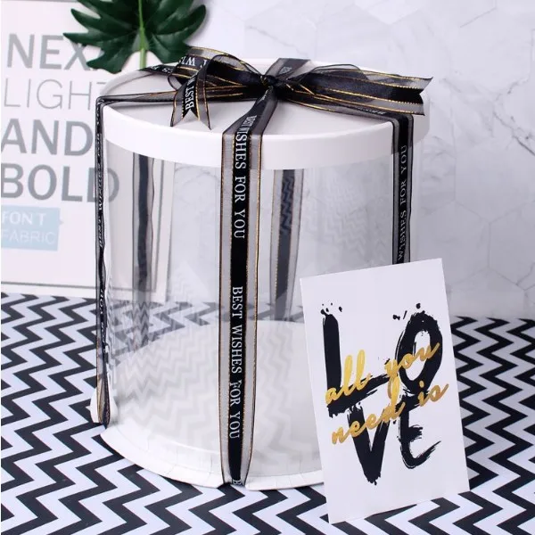 Food grade Pet Round Wedding Cake Boxes8'10'12' Pet Plastic Clear Gold Birthday Cake Box with ribbon