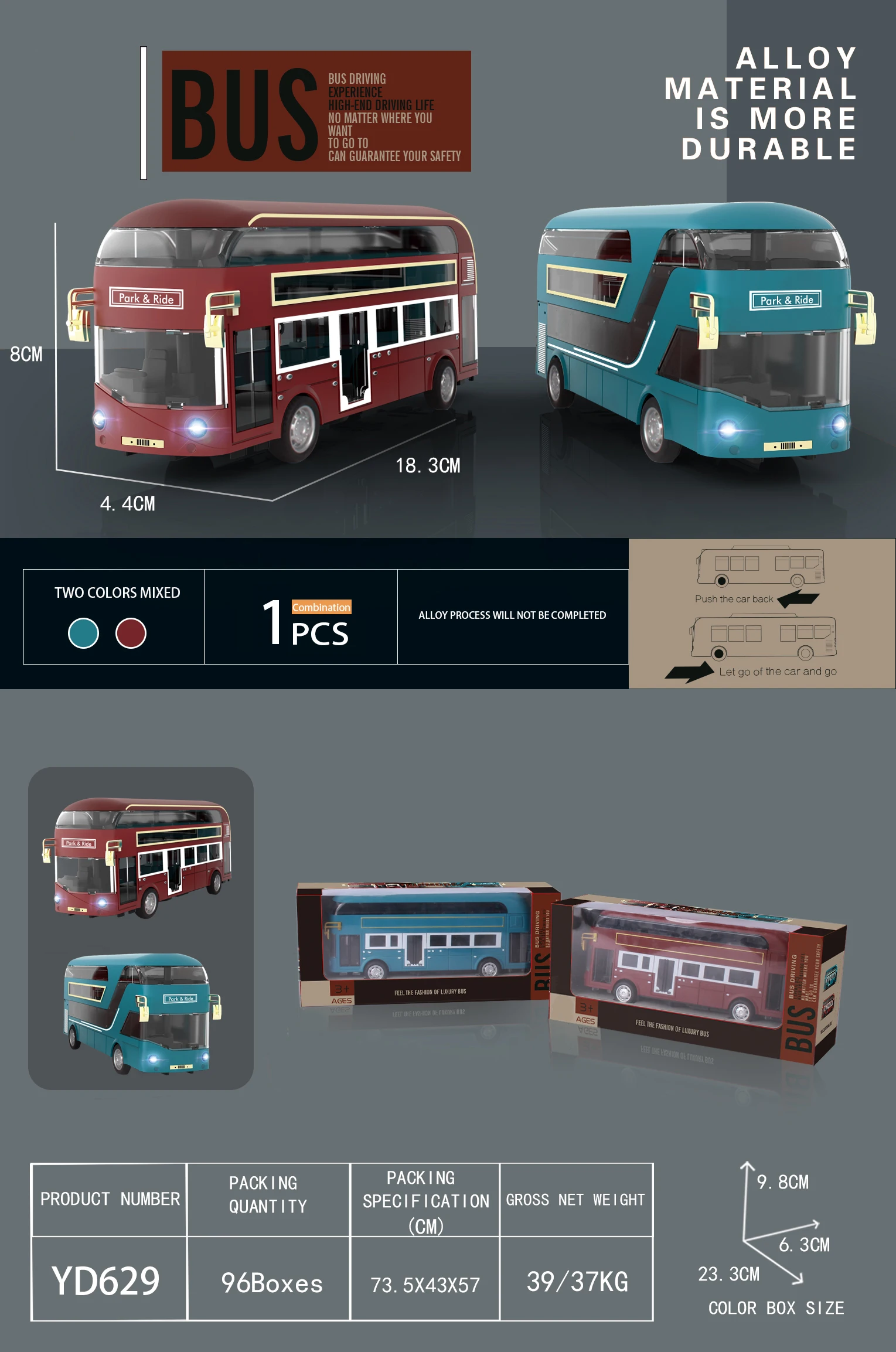 NEW Style Alloy cast double-decker bus with lights and music logo customization OEM ODM Diecast Model Car for Boy toy vehicle
