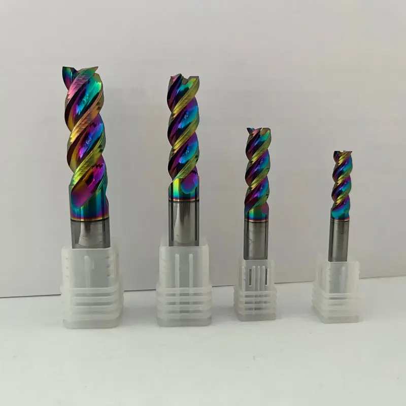 Non-standard custom rainbow-coated u-slot carbide tungsten milling cutter aluminum tool CNC machine tool end mill