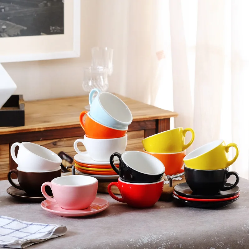 
4/8/12oz High quality factory colorful matte or glossy cappuccino latte espresso coffee cup saucer set with dish and spoon 
