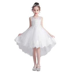 Elegant White Girl Dress Gown Flower Girl Dress Formal Long Tail Party Ball Gown for 12 Year Old Girls Birthday Wedding Concert