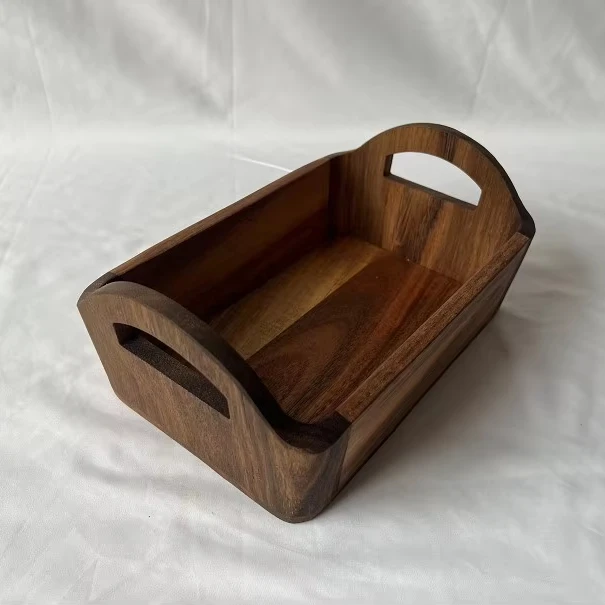 FSC certificated Acacia Wooden Serving Tray with Handles,Wood Serving Platter,Storage Tray Organizer for Kitchen Countertop