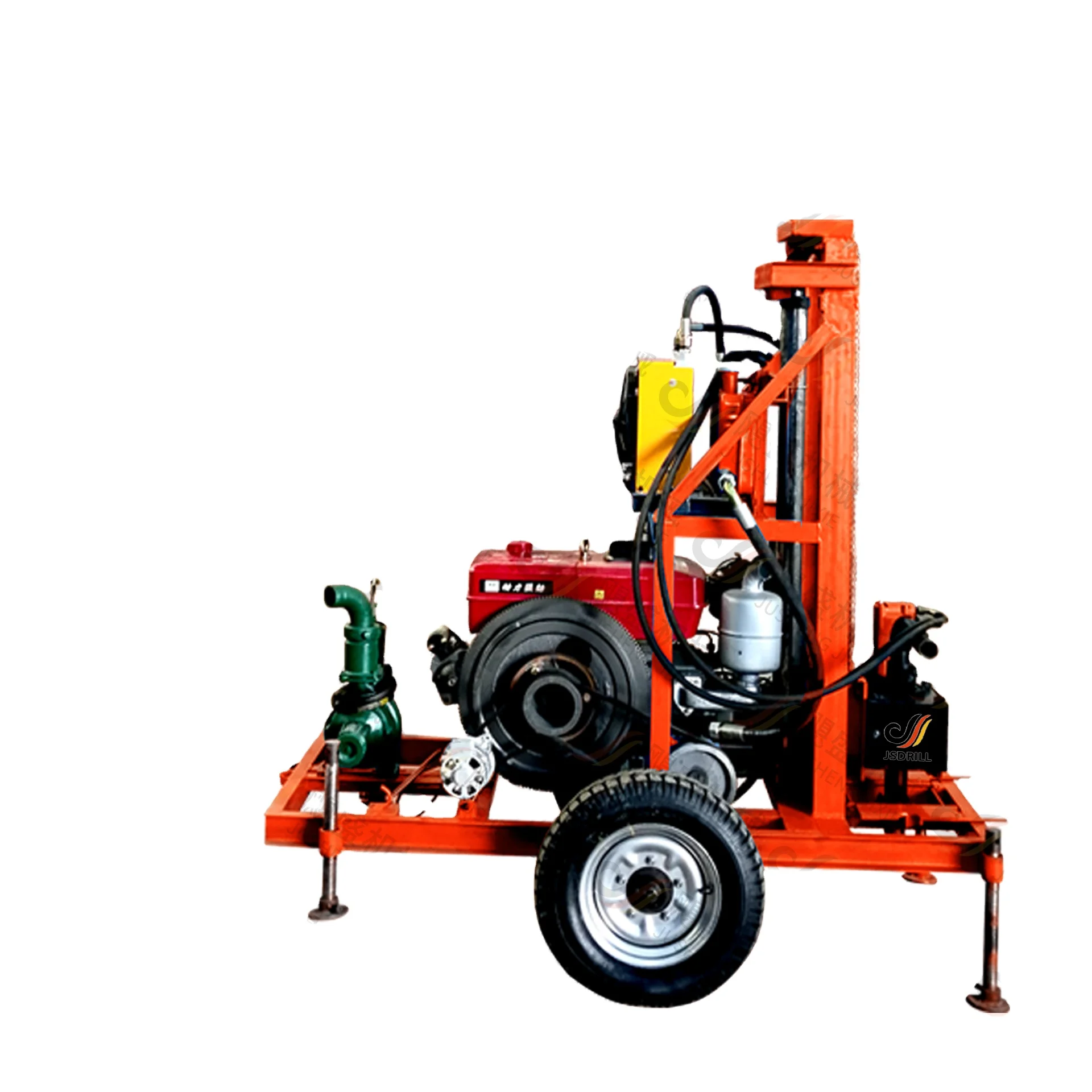Four-wheel hydraulic water well drilling rig with direction steering for household water extraction to adapt to various terrains