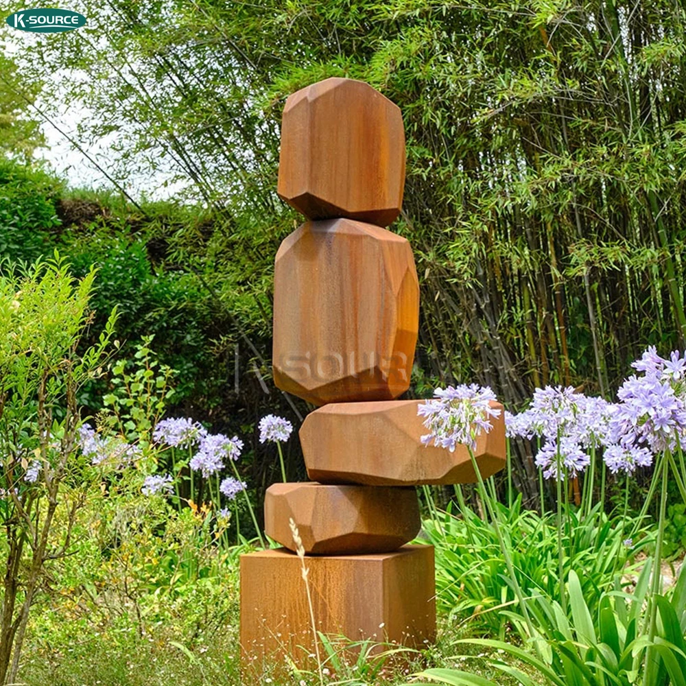 Landmark landscape large weathering steel stainless steel sculpture rock outdoor garden sculpture